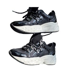 DKNY Chunky Platform retroSneakers Womens 8M Black Patent Glitter